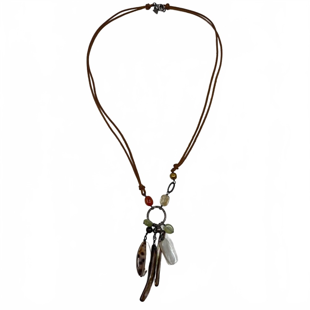 Silpada Brown Shell Bead Leather Cord Necklace | OS
